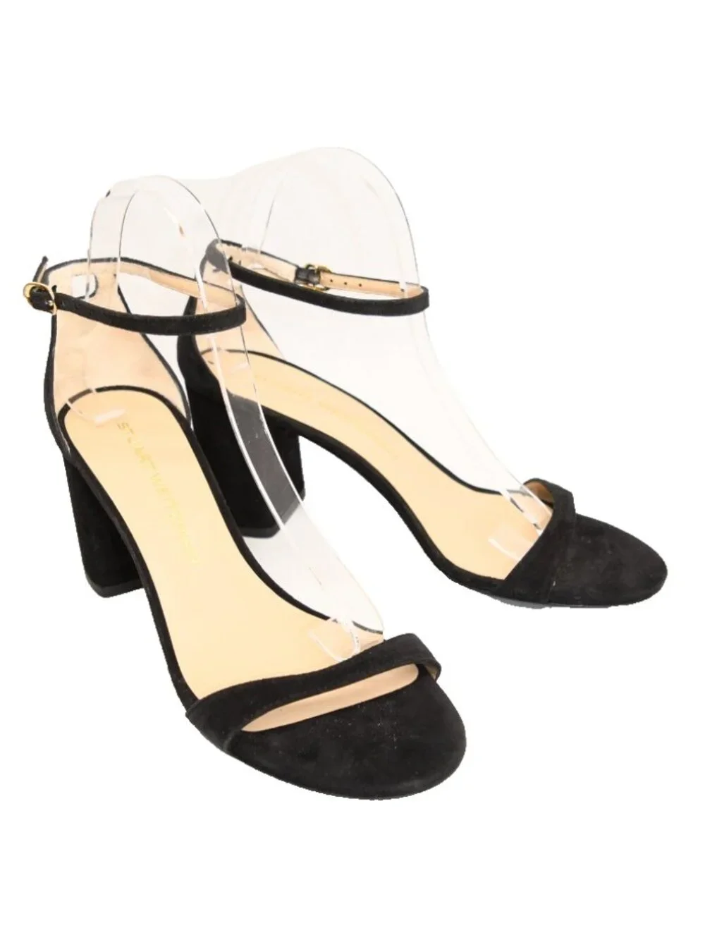 $550 STUART WEITZMAN Nudist Block 75 Sandal SUEDE BLACK 8.5 (PD2)
